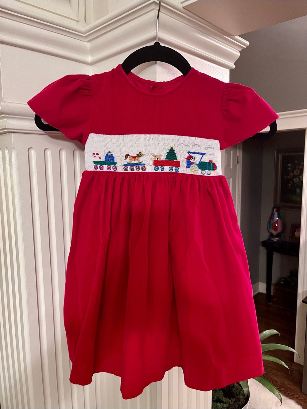 Girls Red Smocked Holiday Train Dress